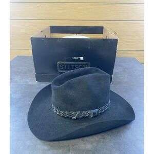 Stetson Men's 4X Beaver Black Cowboy Hat w/VTG JBS hatpin & Box Size 7 1/8